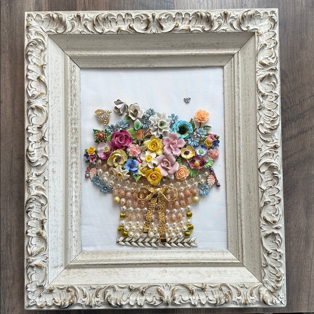 Vintage earring and brooch Flower Basket Picture